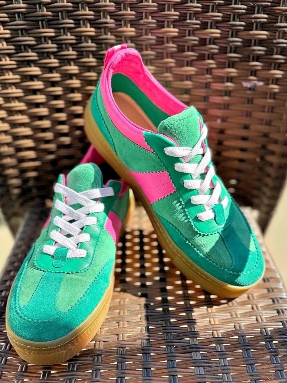 Boden Erin Flatform Retro Tennis Trainers Green Pink Sneakers EU 41 - Picture 3 of 10